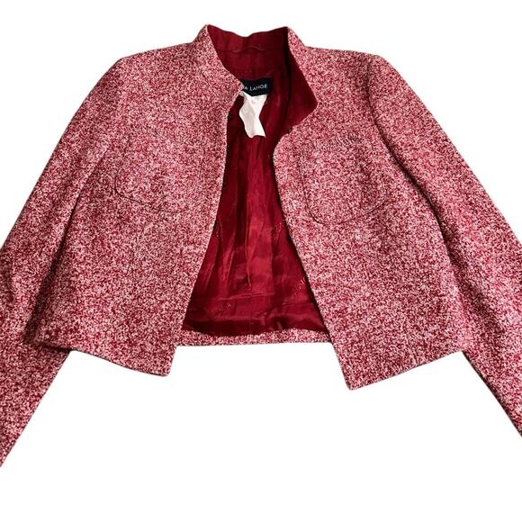 Rena Lange 4US Red Richly Woven Tweed Crop Blazer Jacket Wool Blend Designer - Picture 4 of 9